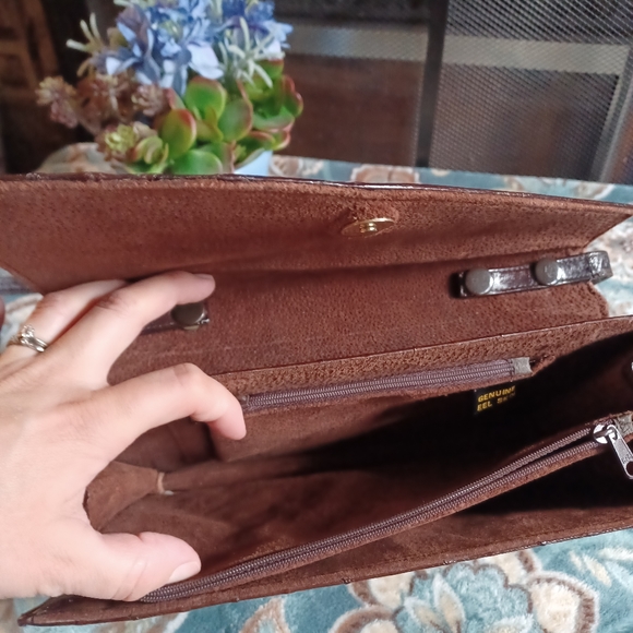 Vintage Genuine EEL Skin Leather Redish/Brown Clutch Purse W/Removable Strap 10" - Picture 10 of 16